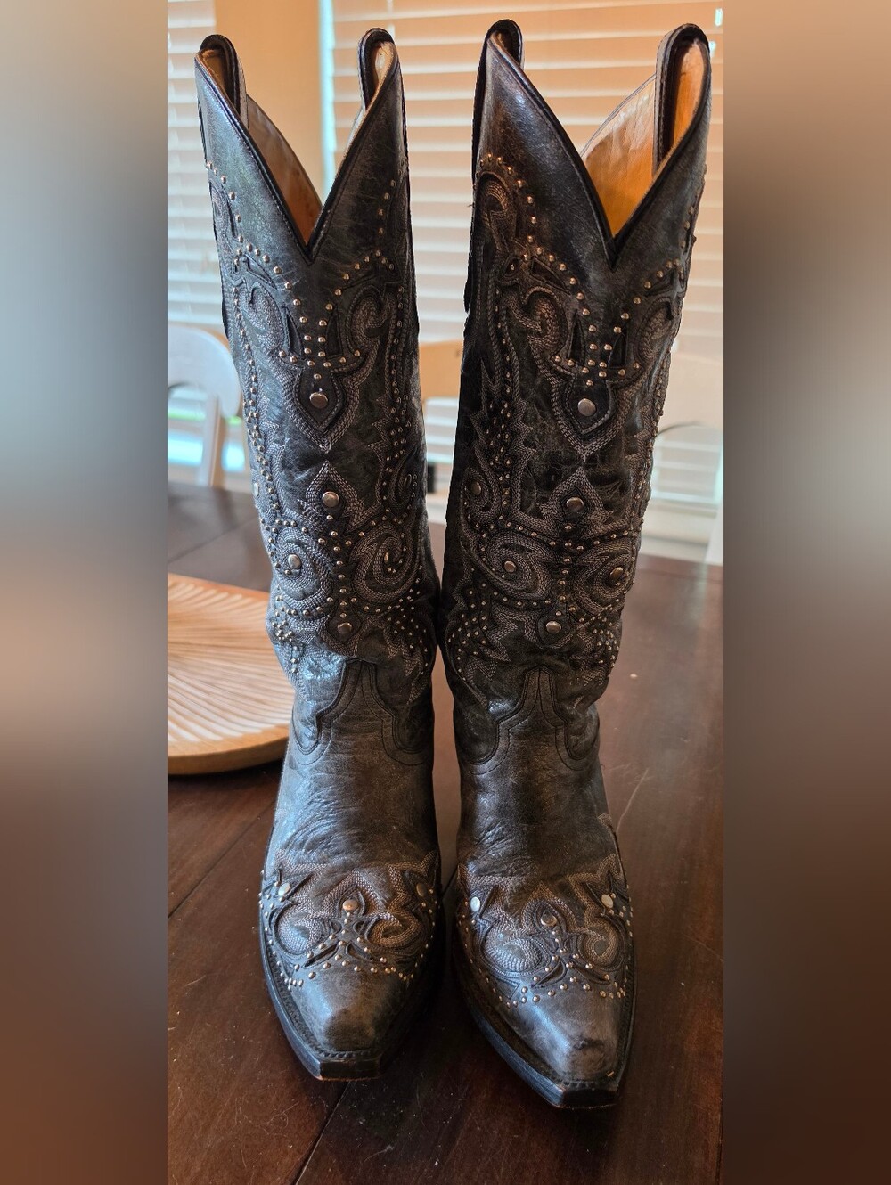 Vintage Corral Grey Embroidered Studded Cowboy Boots - Corral